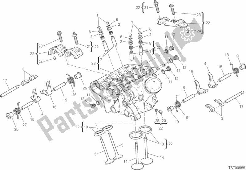 All parts for the Vertical Cylinder Head of the Ducati Multistrada 1200 S Pikes Peak USA 2016